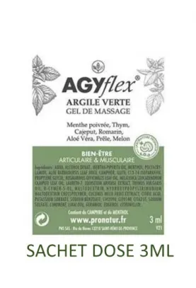 confezione da 10 x 3 ml - Bustina Individuel Nomade - Gel per un massaggio antidolorifico - AGYflex® ARGILE VERTE