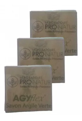 Set di 3 SAPONI ALL'ARGILLA VERDE E MENTA - Per rivitalizzare muscoli e articolazioni - AGYflex® ARGILLA VERDE